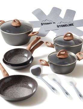 STONELINE CERAMIC Keramik Kochgeschirr-Set 14-teilig mit Deckeln - Holzoptik