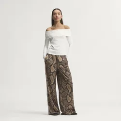 TRACK PANTS SATIN SNAKE PRINT WIDE LEG 2XL Linen / Magic Beige