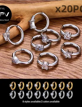 Wholesale 20PCS 316L Stainless Steel Earrings With Love Triangle And Various Shapes Of Zircon Fashionable Perforated Earrings - Aliexpress - FashionsVida