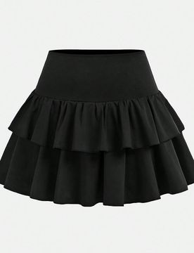 Falda tutú con volantes en capas, estilo casual, deportivo, preppy, de regreso a la escuela, color negro, falda pantalón para primavera y verano, pa