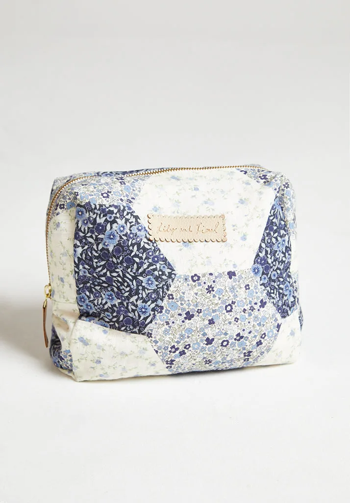 Nola Aster Patchwork Print Wash Bag In Blue - One Size - Lily and Lionel London Limited - FashionsVida