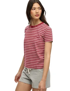 Maglietta A Maniche Corte Essential Logo Str Fitted Bordeaux Red Stripe L - Superdry - FashionsVida