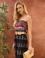 Aztec Belted Bandeau Jumpsuit - 10 / BLACK - female