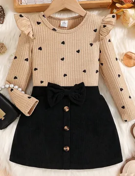 Conjunto de 2 piezas para niña con top de manga larga de punto de cuello redondo minimalista y falda, conjunto elegante y cómodo de tela suave para - Shein - FashionsVida