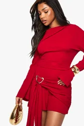 Womens Textured Asymmetric Playsuit - Red Elastane - Size 8 Uk