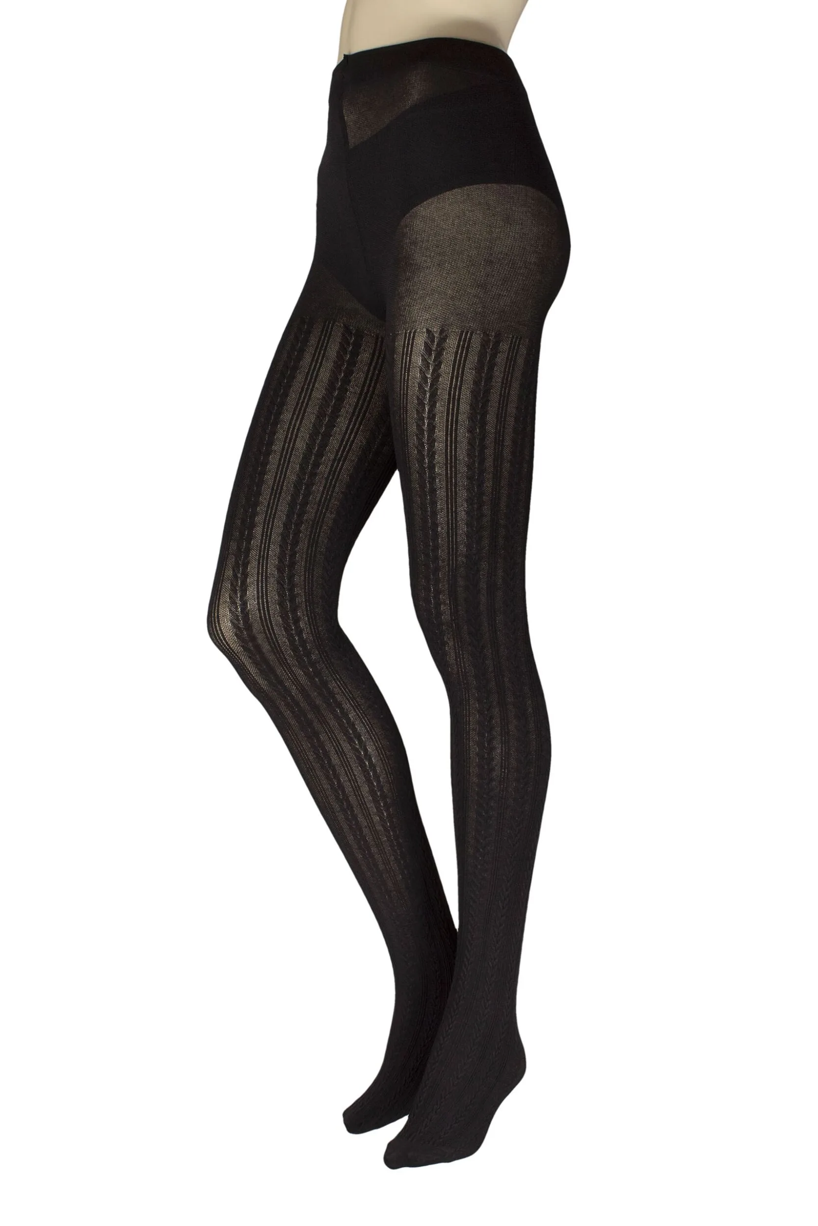 Women's 1 Pair Chevron Stripe Pattern Tights Black Small/Medium - Black - Size: Small - Charnos - FashionsVida