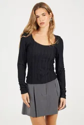 Women's Textured Scoop Neck Top in Black Size: XS - Black - Size: XS
