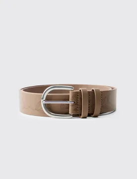 Herren PU-Gürtel Mit Blumenmuster Brown Größe Small - boohooMAN - FashionsVida