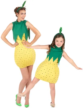 Ananas-Paarkostüm für Erwachsene und Kinder Karneval grün-gelb - BCI - FashionsVida