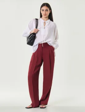 Pantalone wide leg Studio rubino in lino délavé con piega stirata e cintura abbinata - Max Mara - FashionsVida