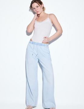 Fließende Denimhose mit Kordelzug MITTELBLAUER WASHED-LOOK IM HELLEN JEANSBLAU L
