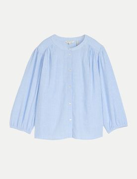Blouse feminine with linen Blau 38