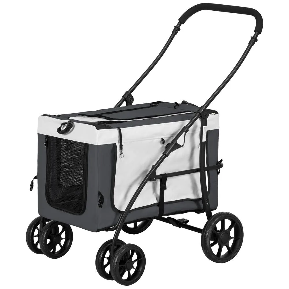 Foldable Pet Stroller w/ Detachable Carrier, Soft Padding in Grey Size: 40cm - Grey - Size: 40cm - PawHut - FashionsVida