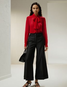 Camicie Seta Rosso Design Con Papillon 100% Seta Di Gelso Leggero E Resistente Alle Rughe S