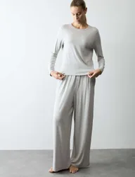 Modal Rich Wide Leg Pyjama Bottoms Grey female