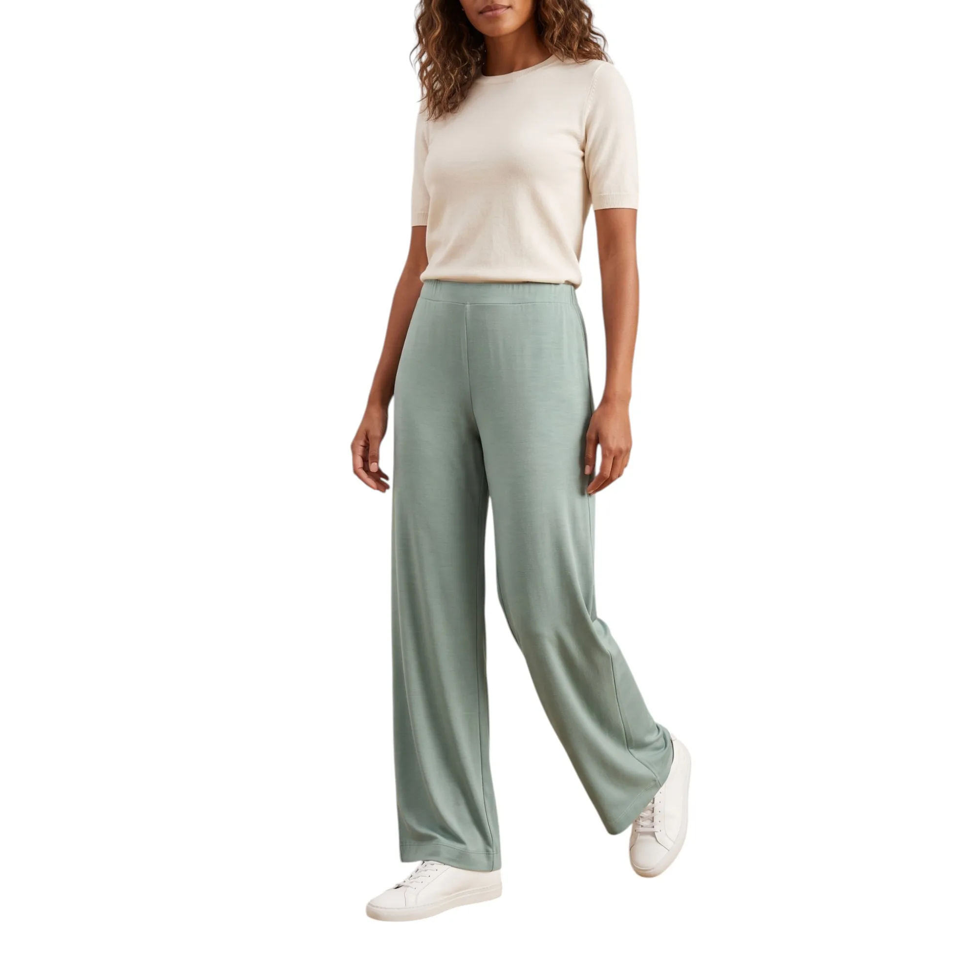 Womens Leggings Pull On Wide Leg Trouser Rise Stretchable Bottom - Mint Cotton - Size Medium - Kenneth cole - FashionsVida