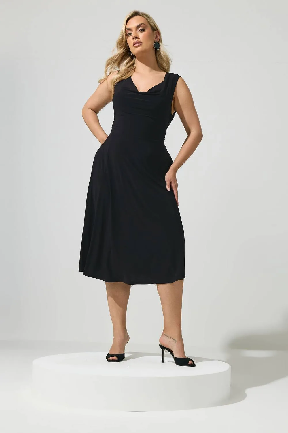 Drape Front Midi Dress - Black - Size: 24 - Yours - FashionsVida