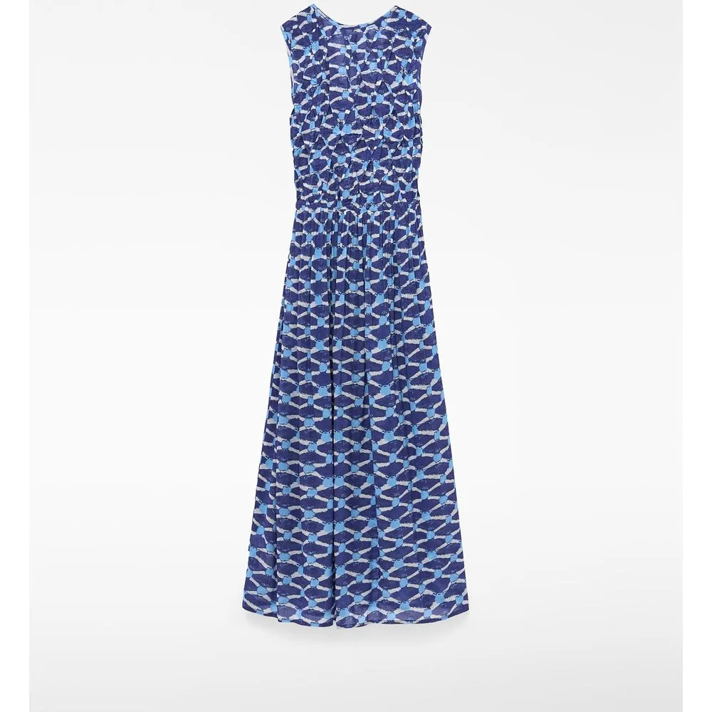 Vestido largo estampado con cuerpo fruncido - Adolfo Dominguez - FashionsVida