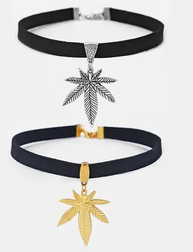 Pcs Black Flat Faux Suede Leather Tibetan Silver/Cord Pot Gold Weed Leaf Charm 13" Choker Necklace Collares Gothic Jewelry - Aliexpress - FashionsVida