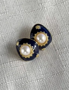 Fashion Jewelry Vintage Royal Blue Enamel and Pearl Earrings, Stud and Clip-On Optional for Women - Aliexpress - FashionsVida
