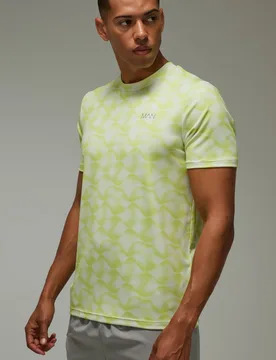 Men's Active Abstract Wave Regular Fit T-Shirt Neon-Green Size X-Small Neon-Green XS - boohooMAN - FashionsVida