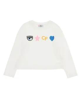 T-shirt bianca manica lunga con loghi ricamati sul fronte colorati 8-10 anni - CHIARA FERRAGNI - FashionsVida