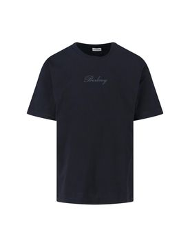 Men's Rib-Knit Neckline T-Shirt with Embroidered Lettering - Size M