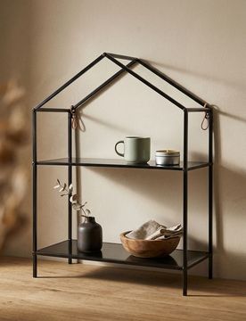 Scaffale metallico a due livelli a forma di casetta - nero