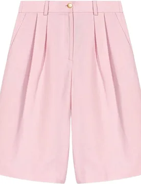 Bermuda de mujer de talle alto con dobles pliegues y mezcla de lino y algodón - Maje - FashionsVida