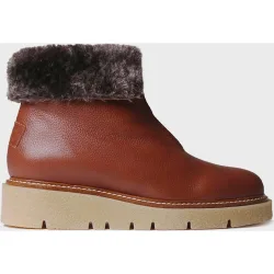 Botines con pelo de mujer de piel con cremallera frontal