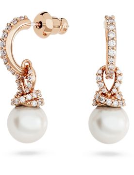 Orecchini pendenti Originally, Crystal Pearl, Bianchi, Finitura oro rosa 18K OS
