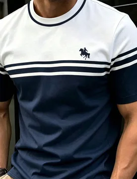 Camiseta casual de manga corta con cuello redondo y estampado de rayas de caballero para hombre - Shein - FashionsVida