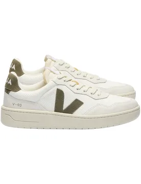 Sneakers en mesh et en cuir - V-90 White Kaki en Coton - Taille 40 - Blanc - Veja Fair Trade - FashionsVida