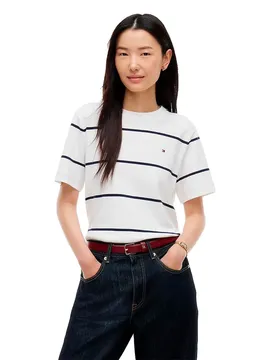 T-shirt à Manches Courtes Interlock Boxy Fit Calico / Fierce Red Stripe L