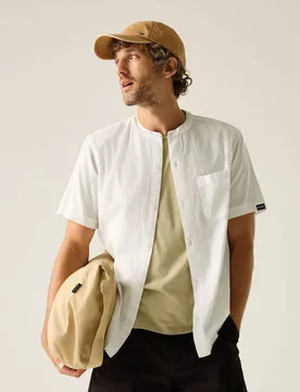 Lovrey Cotton Linen Blend Short Sleeve Shirt Cream Mix male - Regatta - FashionsVida