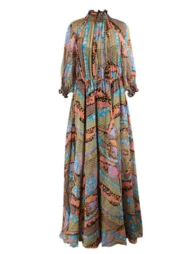 Multicolour Patterned Pleated Silk Maxi Dress - Dior - FashionsVida