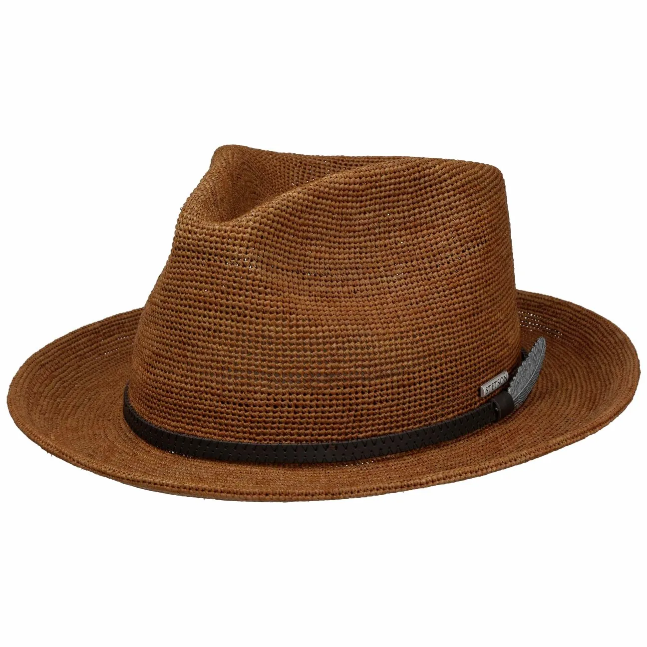 Daleport Crochet Fedora Raffia Hat by - brown - Size: S (54-55 cm) - Stetson - FashionsVida