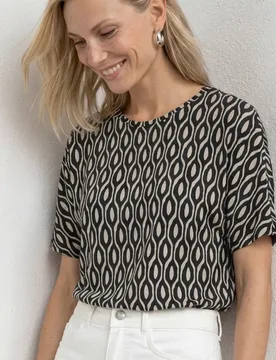 Kurzarm Shirt mit Rundhals und Print female Beige - Street One - FashionsVida