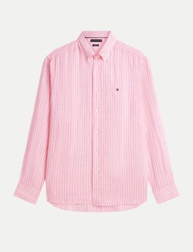 Leinenhemd mit Streifenmuster Rosa XL