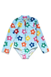 Kids Rainbow Bloom Print Long-Sleeved Swimsuit