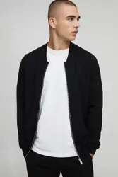 Herren Regular Fit Smart Gestrickte Bomberjacke Black Größe Small
