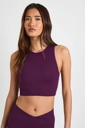 Womens Contour Ribbed Padded Seamless Racer Back Active Top - Purple Polyamide - Size Small