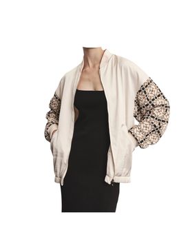 Bomber crema Donna con maniche in maglia a fantasia