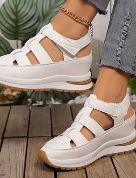 Sandalias de cuña con plataforma para mujer, sandalias romanas, nuevas sandalias de moda con tacón grueso y punta abierta, sandalias casuales con au - Shein - FashionsVida
