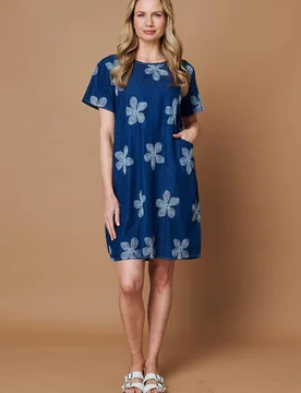 Women's Floral Embroidered Short Shift Dress in Blue Size: 16 - Blue - Size: 16 - Izabel London - FashionsVida
