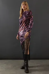Women's Marble Satin Column Lace Panel Midi Dress Size: 12 - Multicolor - Size: 12