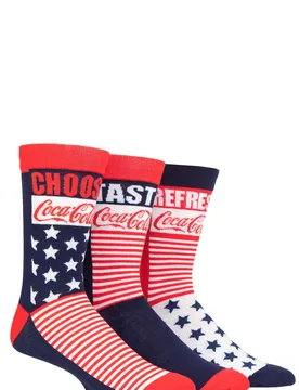Mens 3 Pair Stars and Stripes Cotton Socks Multi 6-11 Mens - Multi Coloured - Size: 6-11 Mens - Coca Cola - FashionsVida