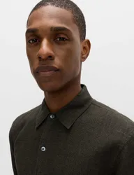 Pure Linen Check Shirt Khaki Mix male