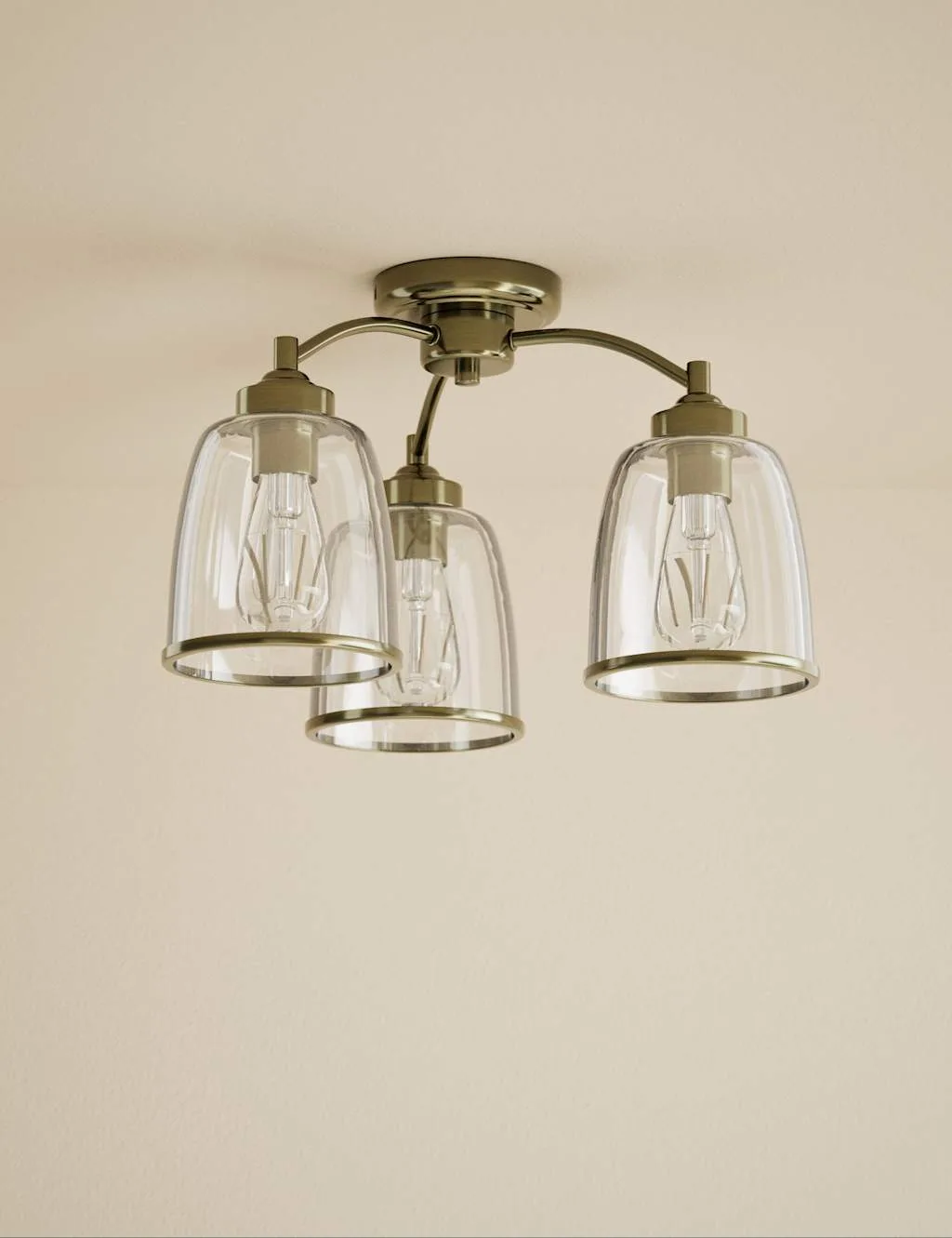 Core Glass & Metal Multi Flush Ceiling Light Antique Brass - M&S - FashionsVida