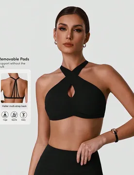 Top de yoga de tirantes de mujer, sujetador deportivo sólido con abertura, para entrenamiento, actividades al aire libre y running casual - Shein - FashionsVida
